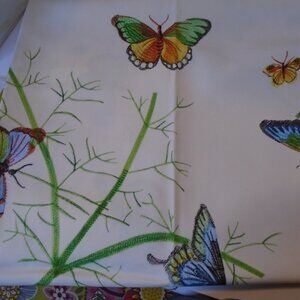 Round Fabric Tablecloth 70" Diameter Butterflies Green Cream
